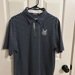 Ashworth Navy and White Striped Golf Polo